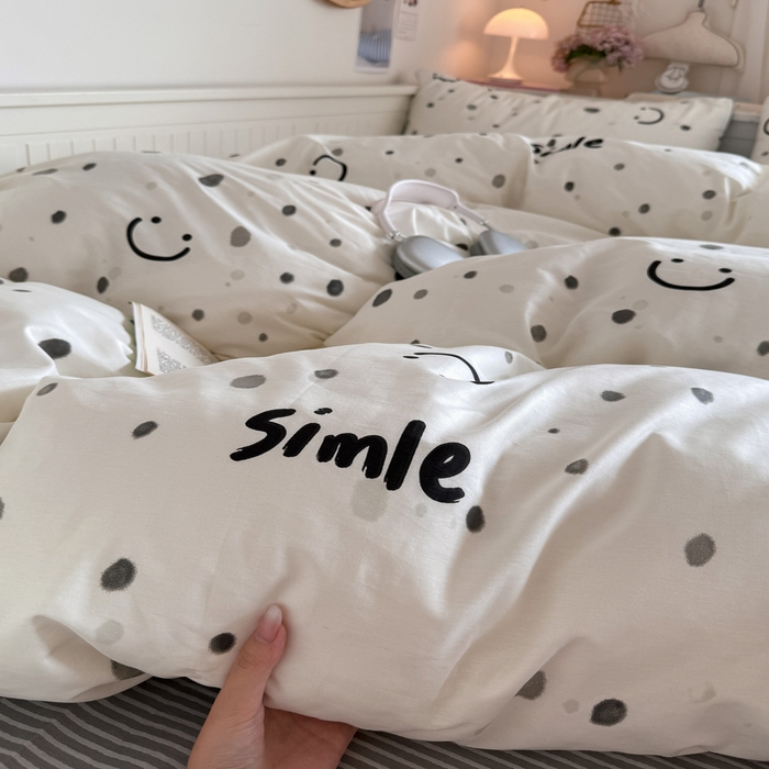 91家纺网 家纺一手货源 找家纺 Sweet dreams甜梦 2025新款卡通小清新全棉四件套 波点笑脸