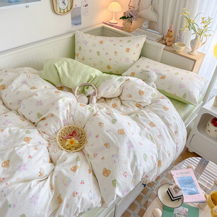 91家纺网 家纺一手货源 找家纺 Sweet dreams甜梦 2025新款卡通小清新全棉四件套 春日记忆