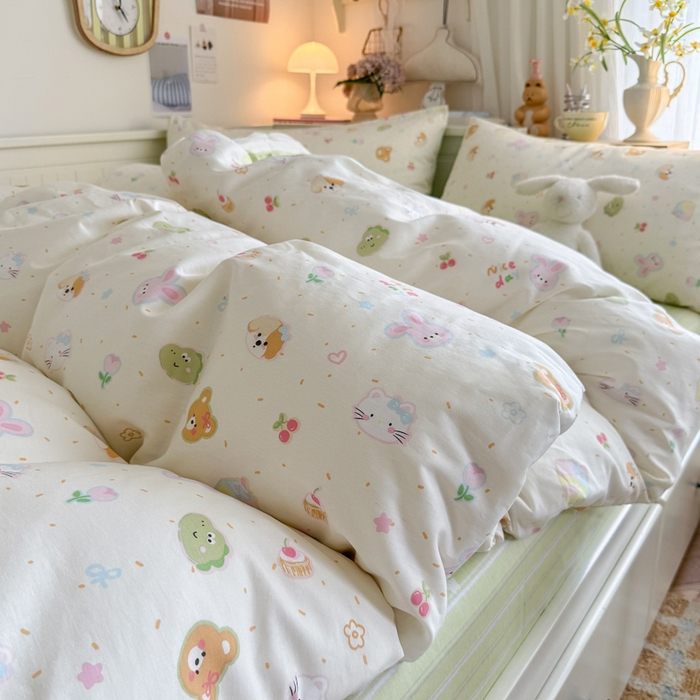 91家纺网 家纺一手货源 找家纺 Sweet dreams甜梦 2025新款卡通小清新全棉四件套 春日记忆