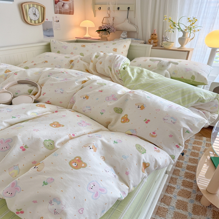 91家纺网 家纺一手货源 找家纺 Sweet dreams甜梦 2025新款卡通小清新全棉四件套 春日记忆