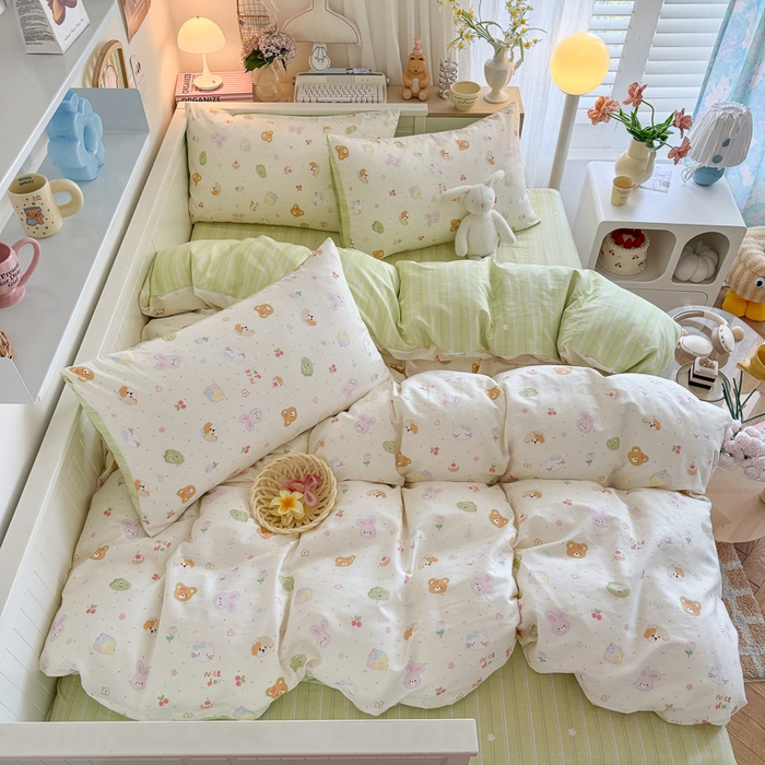 91家纺网 家纺一手货源 找家纺 Sweet dreams甜梦 2025新款卡通小清新全棉四件套 春日记忆