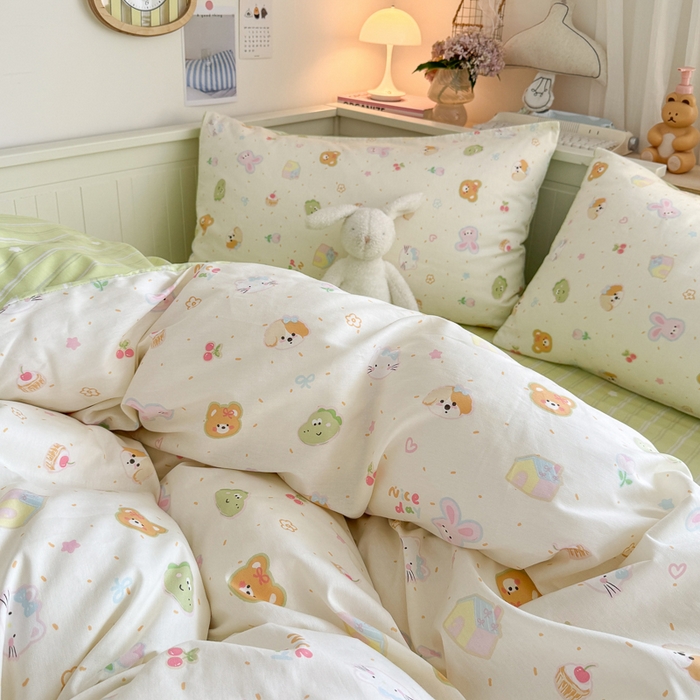 91家纺网 家纺一手货源 找家纺 Sweet dreams甜梦 2025新款卡通小清新全棉四件套 春日记忆