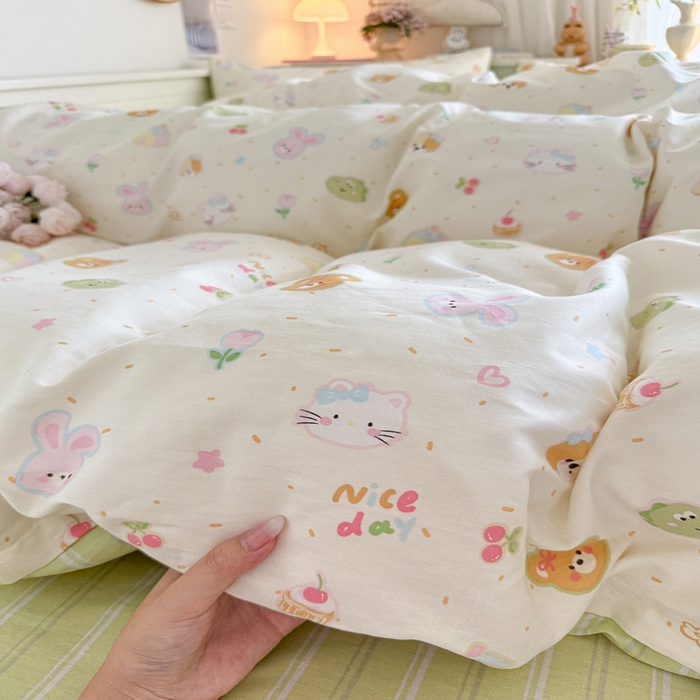 91家纺网 家纺一手货源 找家纺 Sweet dreams甜梦 2025新款卡通小清新全棉四件套 春日记忆