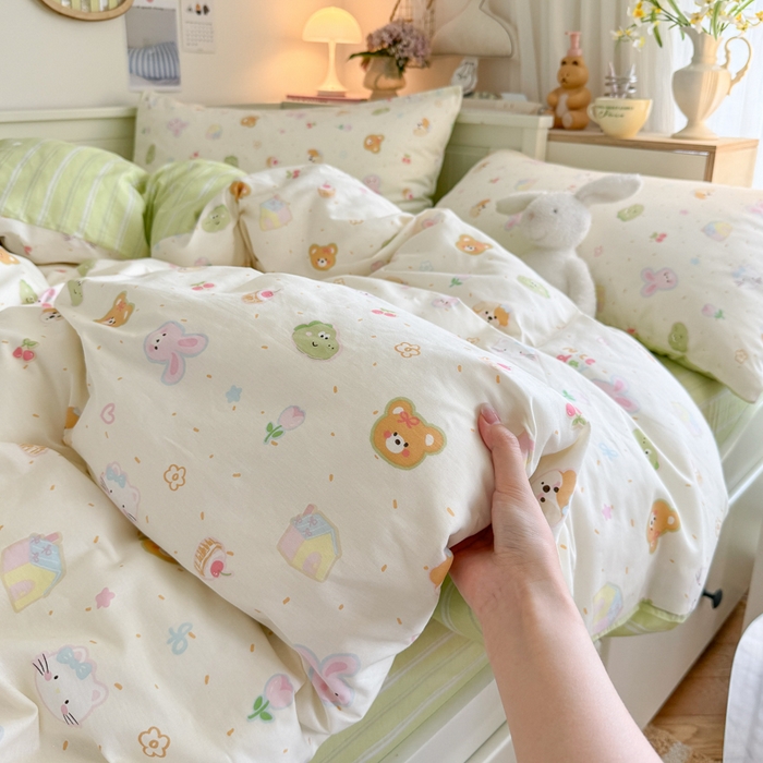 91家纺网 家纺一手货源 找家纺 Sweet dreams甜梦 2025新款卡通小清新全棉四件套 春日记忆