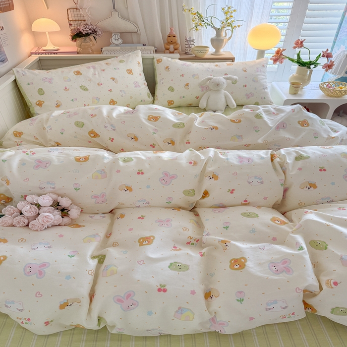 91家纺网 家纺一手货源 找家纺 Sweet dreams甜梦 2025新款卡通小清新全棉四件套 春日记忆