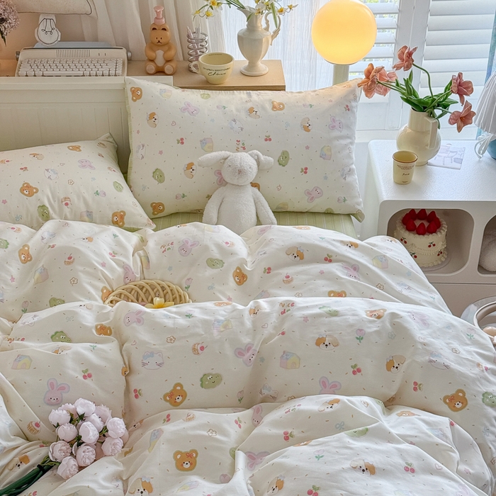 91家纺网 家纺一手货源 找家纺 Sweet dreams甜梦 2025新款卡通小清新全棉四件套 春日记忆