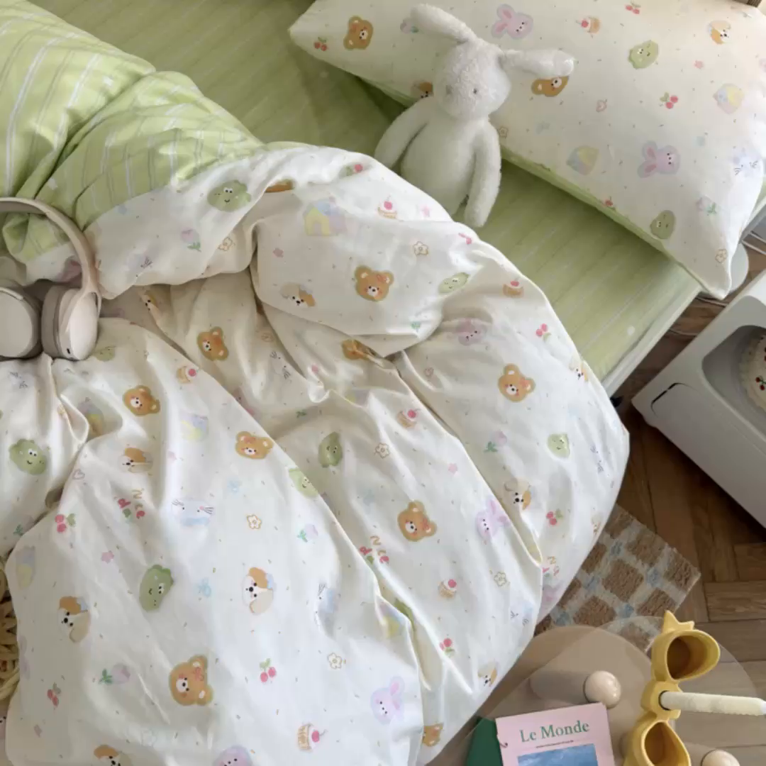 91家纺网 家纺一手货源 找家纺 Sweet dreams甜梦 2025新款卡通小清新全棉四件套 春日记忆