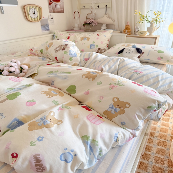 91家纺网 家纺一手货源 找家纺 Sweet dreams甜梦 2025新款卡通小清新全棉四件套 蛋糕小狗