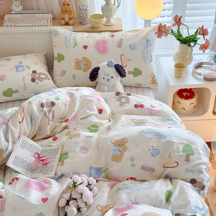 91家纺网 家纺一手货源 找家纺 Sweet dreams甜梦 2025新款卡通小清新全棉四件套 蛋糕小狗