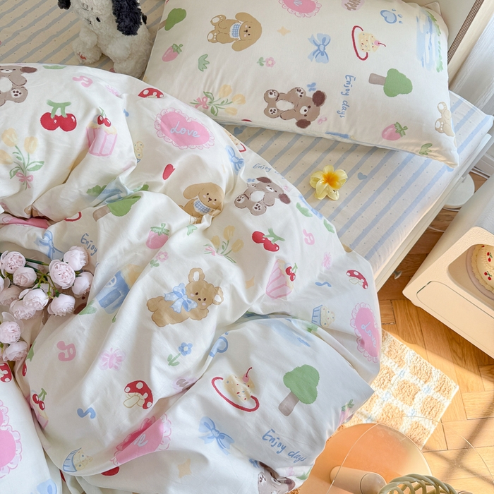 91家纺网 家纺一手货源 找家纺 Sweet dreams甜梦 2025新款卡通小清新全棉四件套 蛋糕小狗