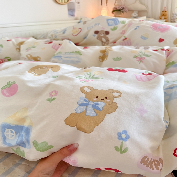 91家纺网 家纺一手货源 找家纺 Sweet dreams甜梦 2025新款卡通小清新全棉四件套 蛋糕小狗