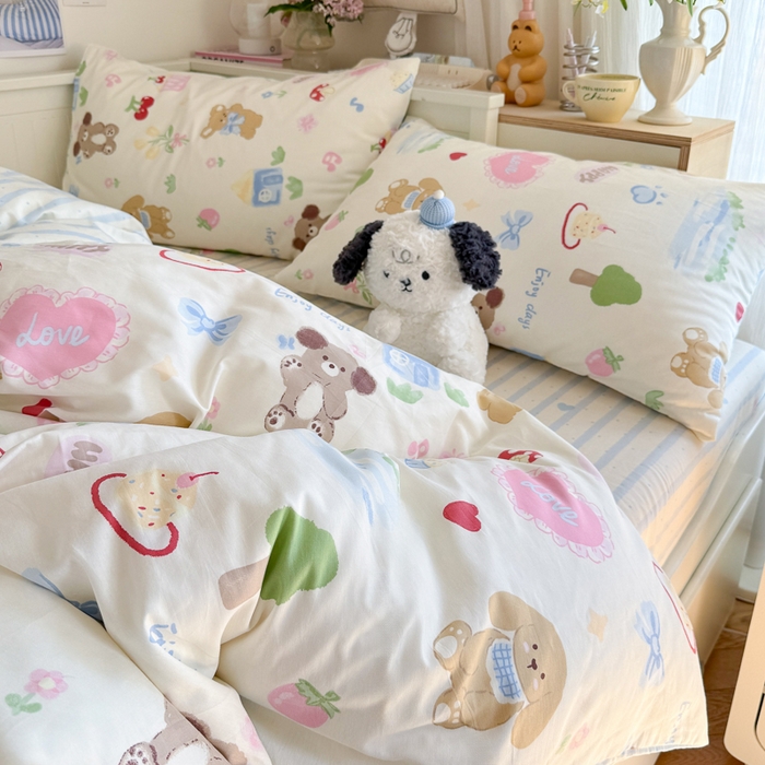 91家纺网 家纺一手货源 找家纺 Sweet dreams甜梦 2025新款卡通小清新全棉四件套 蛋糕小狗