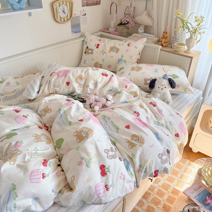 91家纺网 家纺一手货源 找家纺 Sweet dreams甜梦 2025新款卡通小清新全棉四件套 蛋糕小狗