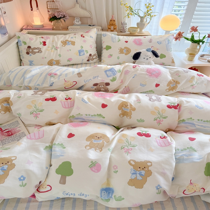 91家纺网 家纺一手货源 找家纺 Sweet dreams甜梦 2025新款卡通小清新全棉四件套 蛋糕小狗