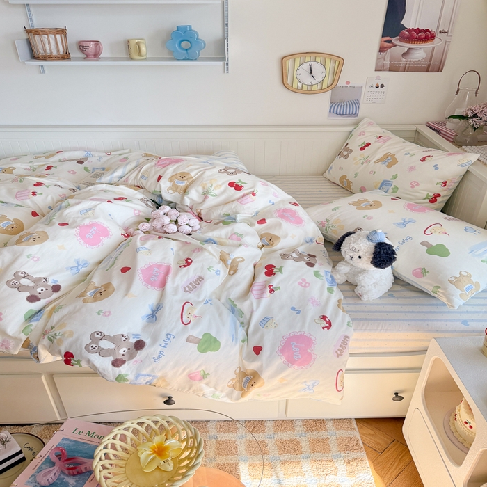 91家纺网 家纺一手货源 找家纺 Sweet dreams甜梦 2025新款卡通小清新全棉四件套 蛋糕小狗