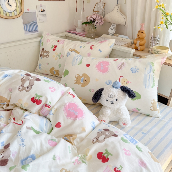 91家纺网 家纺一手货源 找家纺 Sweet dreams甜梦 2025新款卡通小清新全棉四件套 蛋糕小狗