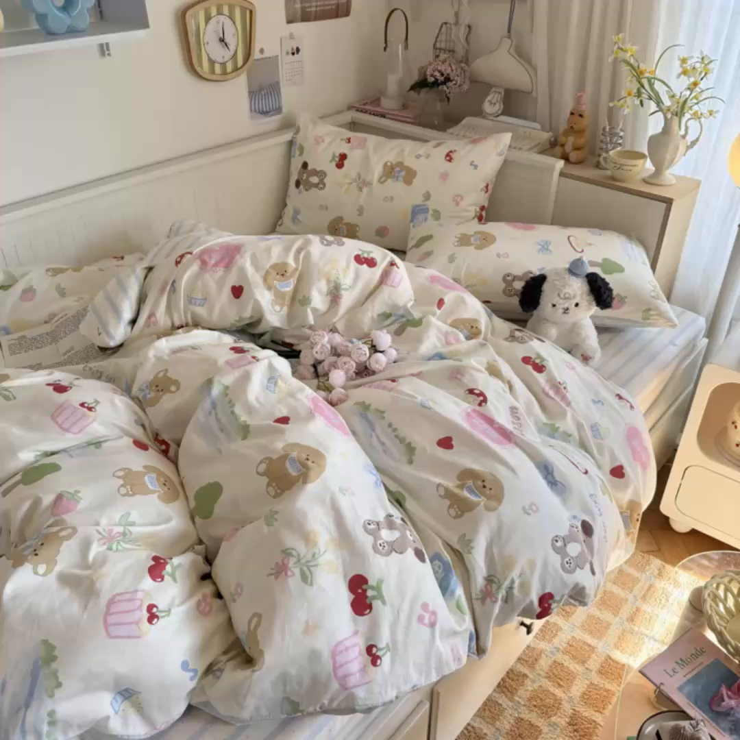 91家纺网 家纺一手货源 找家纺 Sweet dreams甜梦 2025新款卡通小清新全棉四件套 蛋糕小狗