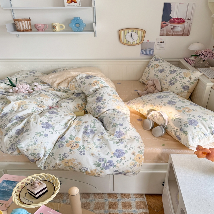 91家纺网 家纺一手货源 找家纺 Sweet dreams甜梦 2025新款卡通小清新全棉四件套 繁花