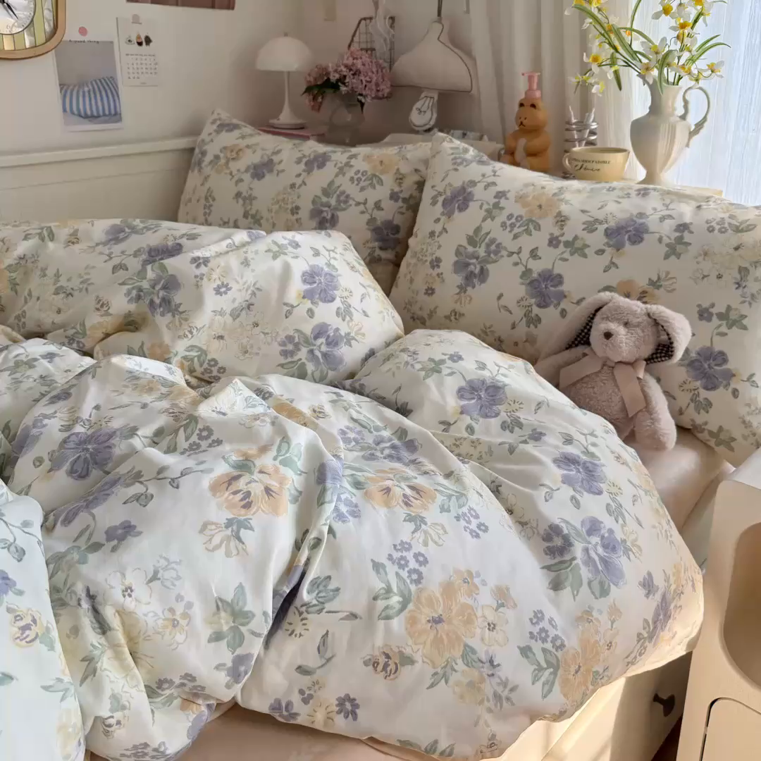 91家纺网 家纺一手货源 找家纺 Sweet dreams甜梦 2025新款卡通小清新全棉四件套 繁花