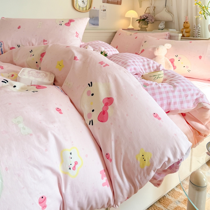 Sweet dreams甜梦 2025新款卡通小清新全棉四件套 粉色小猫