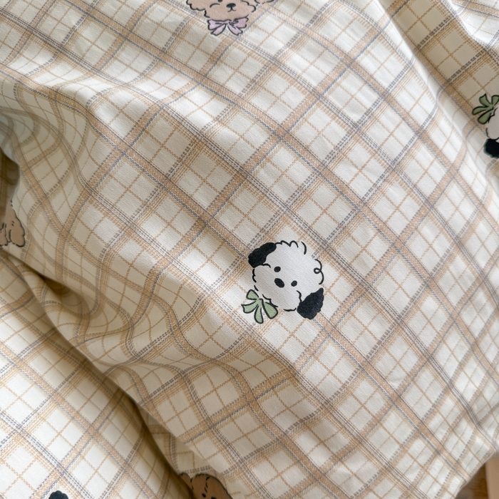 91家纺网 家纺一手货源 找家纺 Sweet dreams甜梦 2025新款卡通小清新全棉四件套 格子小狗