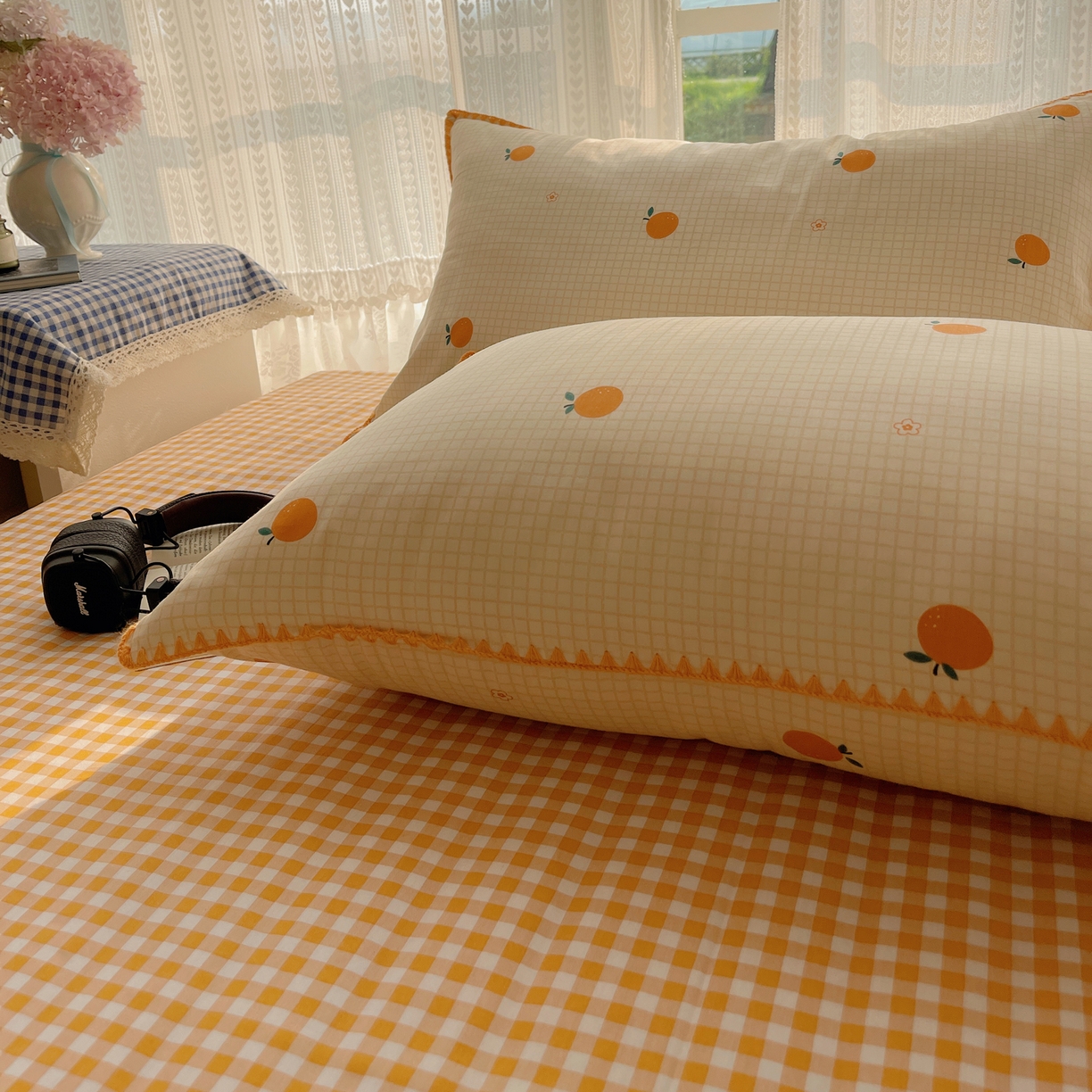 91家纺网 家纺一手货源 找家纺 瑞莱 2025开学季全棉印花贝壳边四件套 甜桔