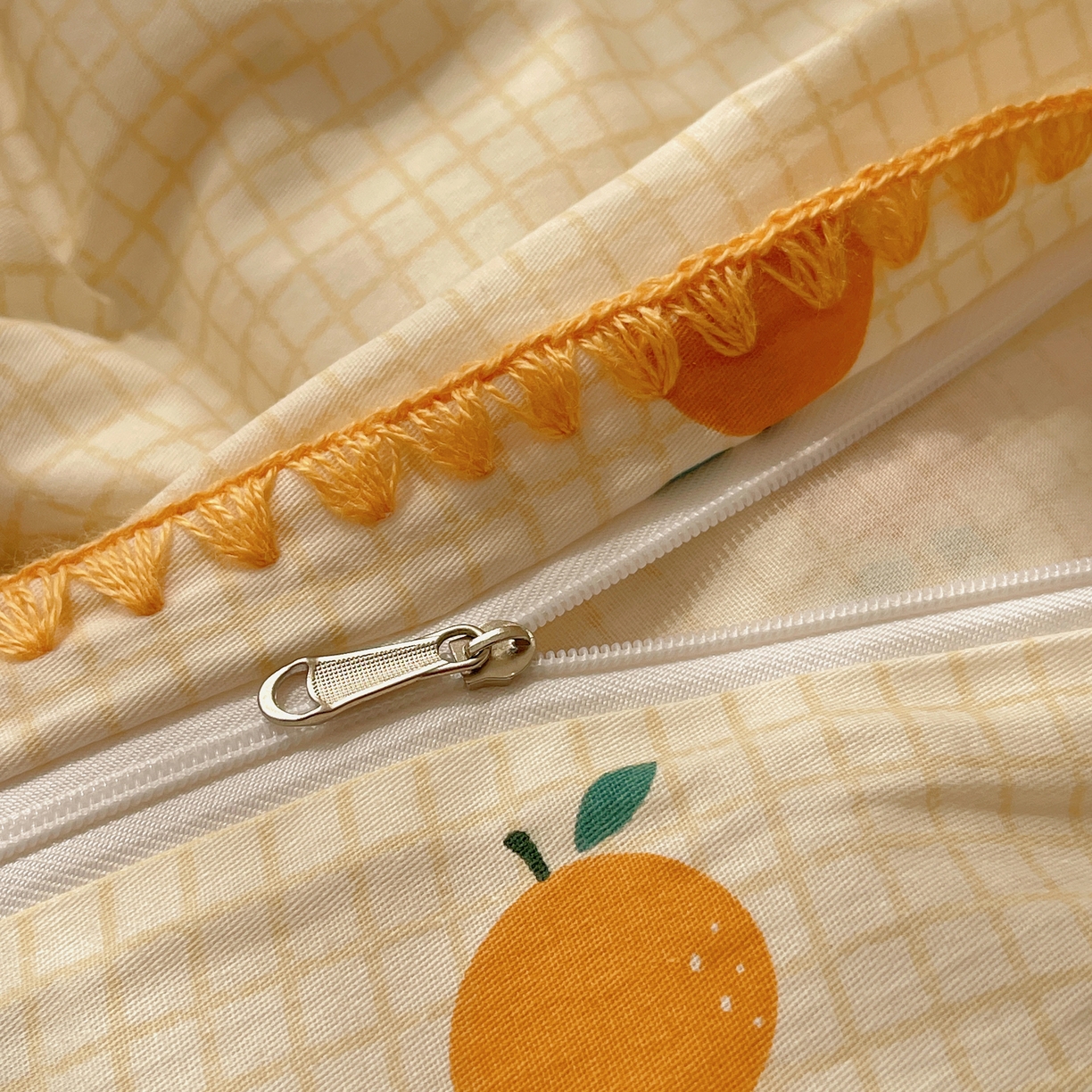 91家纺网 家纺一手货源 找家纺 瑞莱 2025开学季全棉印花贝壳边四件套 甜桔