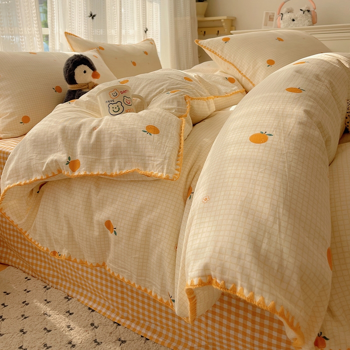 瑞莱 2025开学季全棉印花贝壳边四件套 甜桔