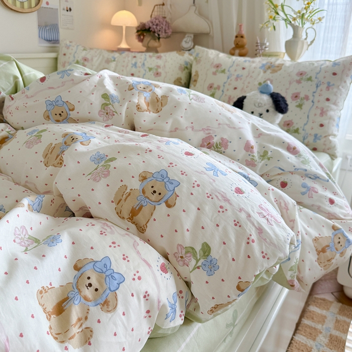 91家纺网 家纺一手货源 找家纺 Sweet dreams甜梦 2025新款卡通小清新全棉四件套 花花小狗