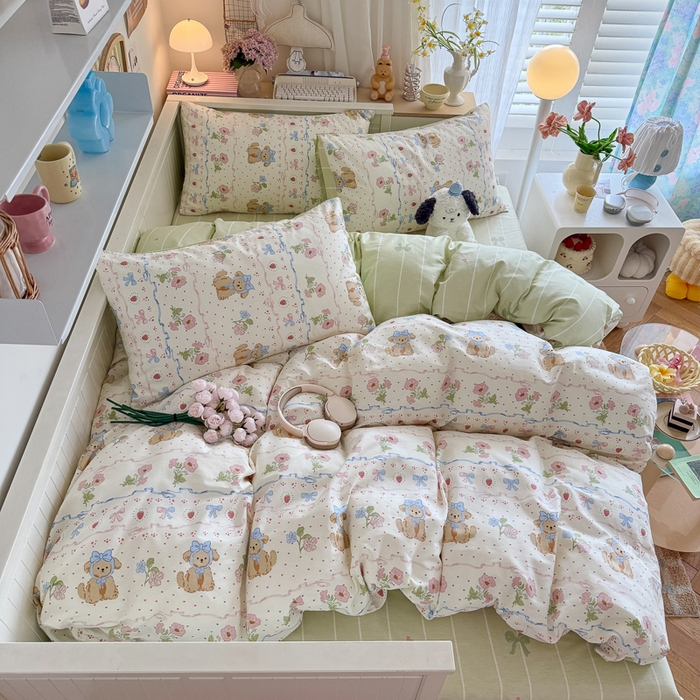 91家纺网 家纺一手货源 找家纺 Sweet dreams甜梦 2025新款卡通小清新全棉四件套 花花小狗