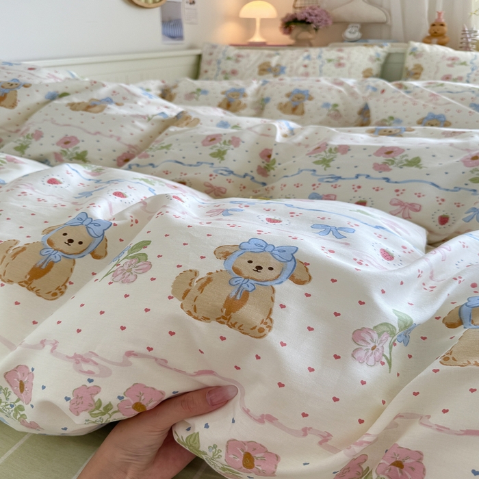 91家纺网 家纺一手货源 找家纺 Sweet dreams甜梦 2025新款卡通小清新全棉四件套 花花小狗