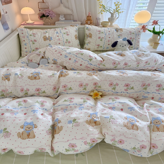 91家纺网 家纺一手货源 找家纺 Sweet dreams甜梦 2025新款卡通小清新全棉四件套 花花小狗