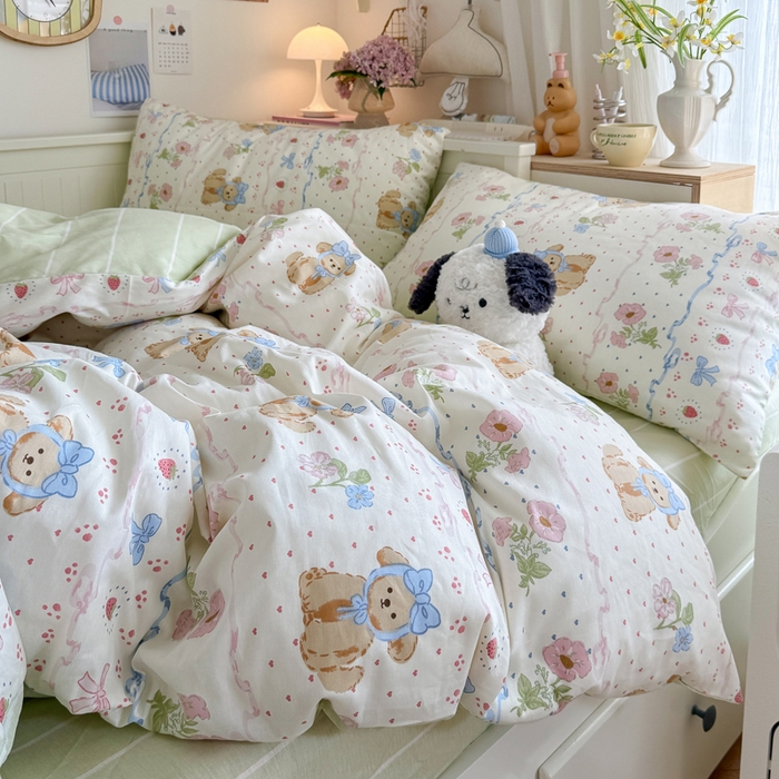 91家纺网 家纺一手货源 找家纺 Sweet dreams甜梦 2025新款卡通小清新全棉四件套 花花小狗