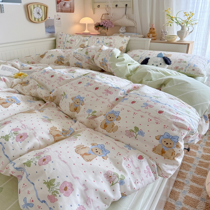 91家纺网 家纺一手货源 找家纺 Sweet dreams甜梦 2025新款卡通小清新全棉四件套 花花小狗