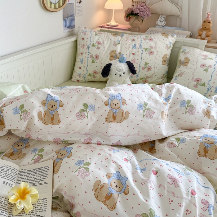 91家纺网 家纺一手货源 找家纺 Sweet dreams甜梦 2025新款卡通小清新全棉四件套 花花小狗