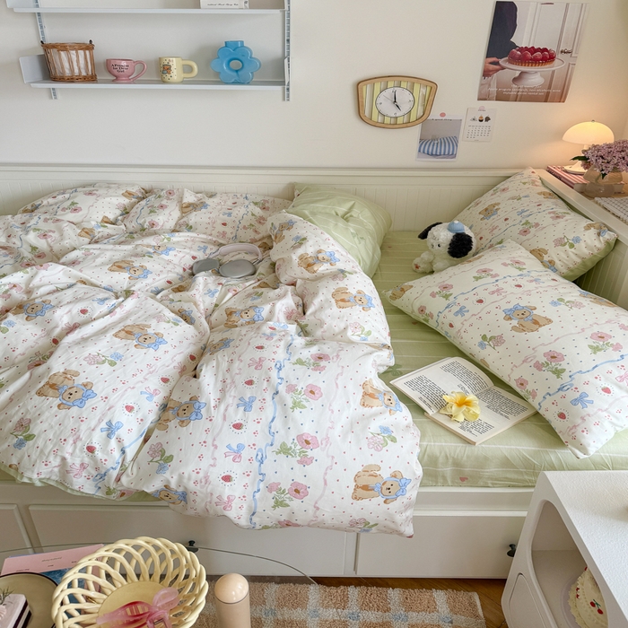 91家纺网 家纺一手货源 找家纺 Sweet dreams甜梦 2025新款卡通小清新全棉四件套 花花小狗