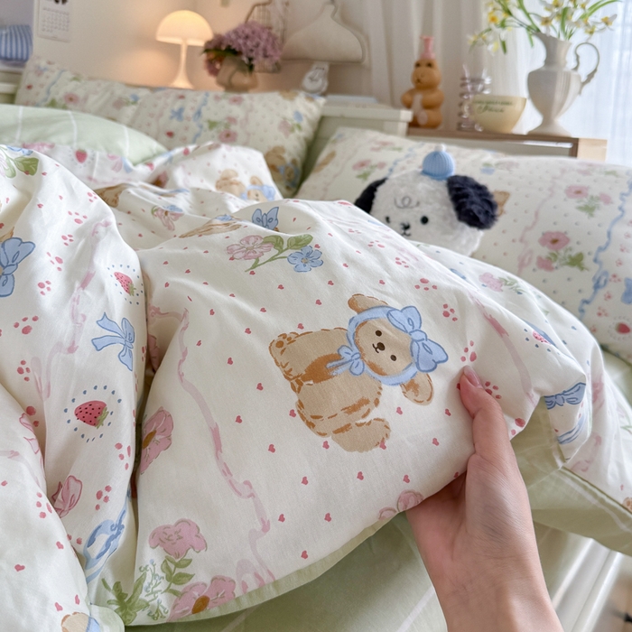 91家纺网 家纺一手货源 找家纺 Sweet dreams甜梦 2025新款卡通小清新全棉四件套 花花小狗