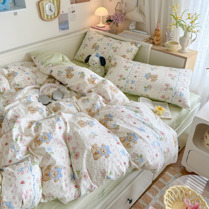 91家纺网 家纺一手货源 找家纺 Sweet dreams甜梦 2025新款卡通小清新全棉四件套 花花小狗