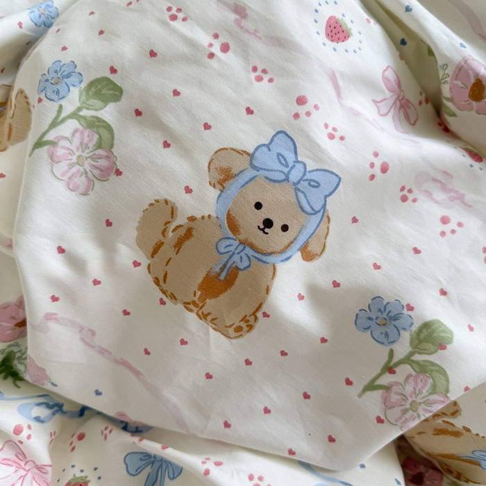 91家纺网 家纺一手货源 找家纺 Sweet dreams甜梦 2025新款卡通小清新全棉四件套 花花小狗