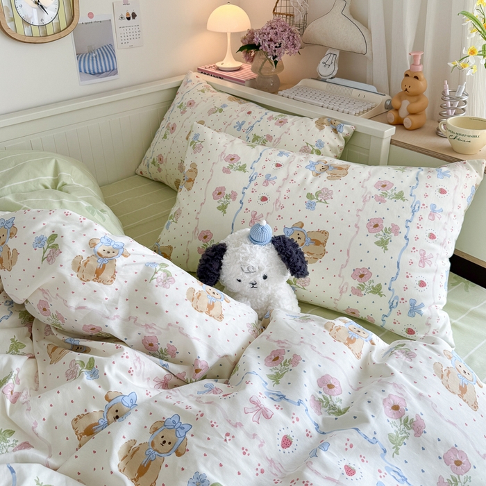 91家纺网 家纺一手货源 找家纺 Sweet dreams甜梦 2025新款卡通小清新全棉四件套 花花小狗