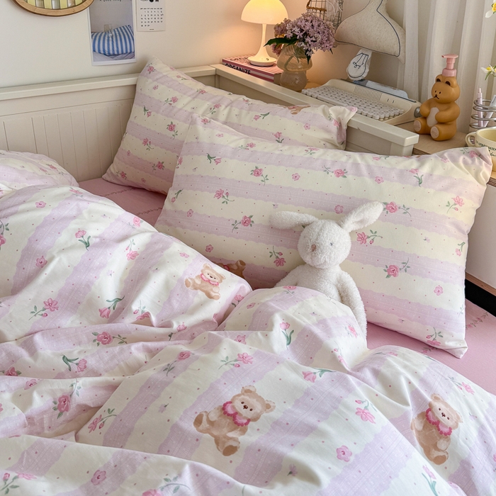 91家纺网 家纺一手货源 找家纺 Sweet dreams甜梦 2025新款卡通小清新全棉四件套 花花小熊