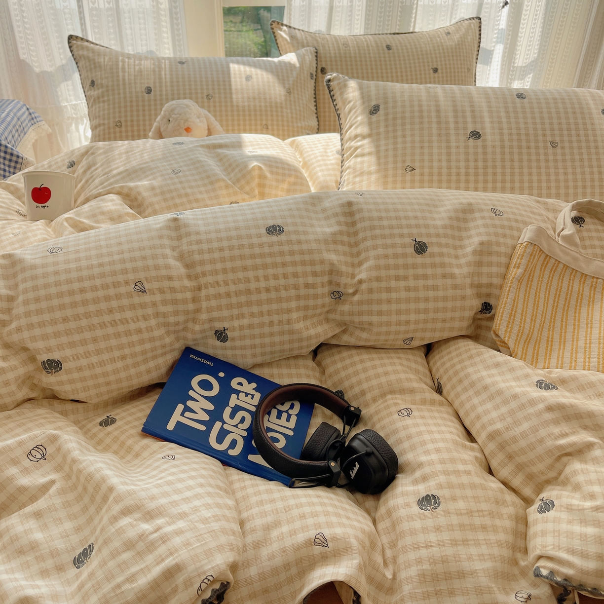 91家纺网 家纺一手货源 找家纺 瑞莱 2025开学季全棉印花贝壳边四件套 甜糯南瓜