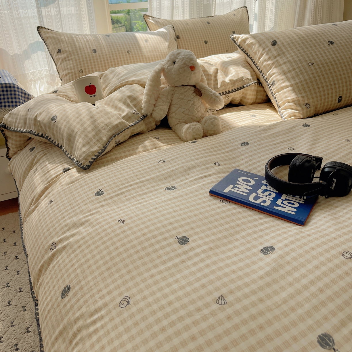 91家纺网 家纺一手货源 找家纺 瑞莱 2025开学季全棉印花贝壳边四件套 甜糯南瓜