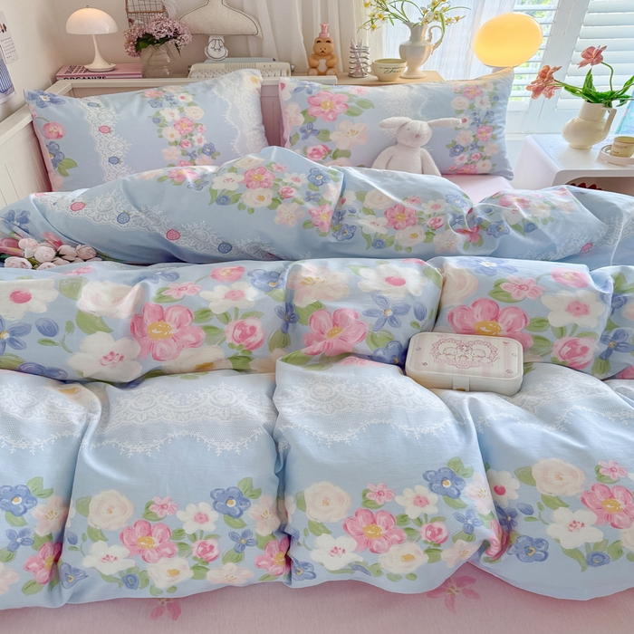 91家纺网 家纺一手货源 找家纺 Sweet dreams甜梦 2025新款卡通小清新全棉四件套 花季