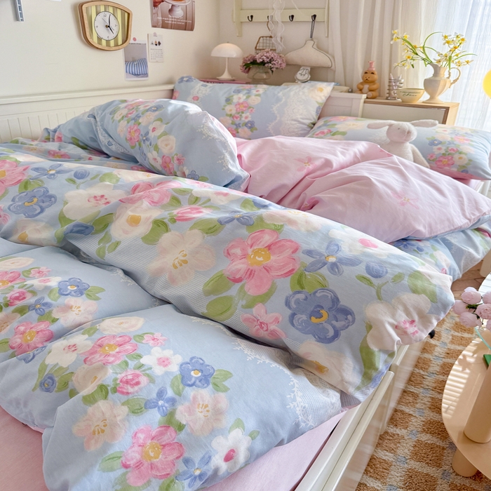 91家纺网 家纺一手货源 找家纺 Sweet dreams甜梦 2025新款卡通小清新全棉四件套 花季