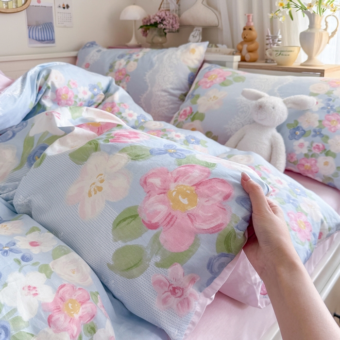 91家纺网 家纺一手货源 找家纺 Sweet dreams甜梦 2025新款卡通小清新全棉四件套 花季