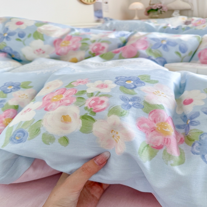 91家纺网 家纺一手货源 找家纺 Sweet dreams甜梦 2025新款卡通小清新全棉四件套 花季