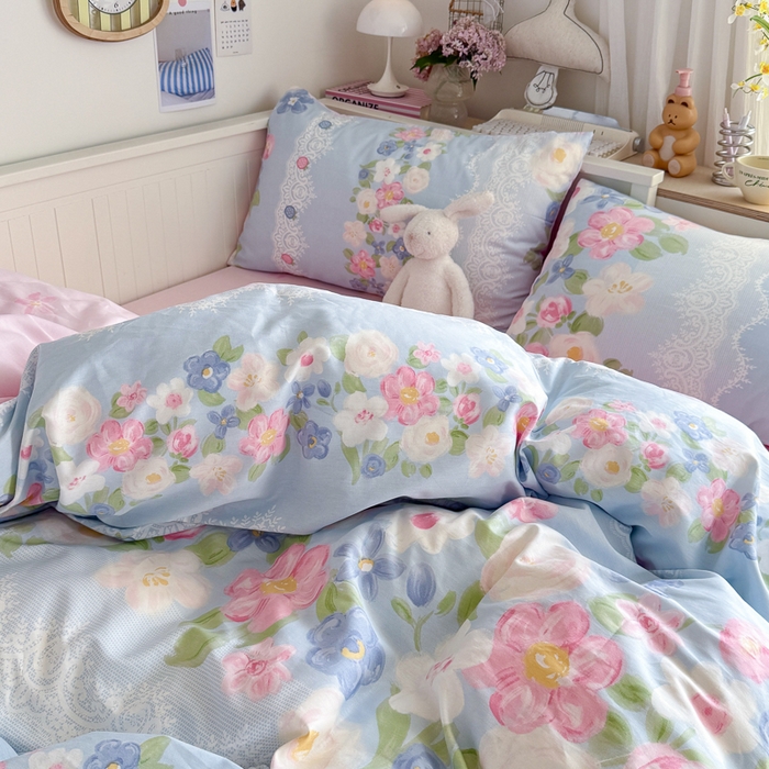 91家纺网 家纺一手货源 找家纺 Sweet dreams甜梦 2025新款卡通小清新全棉四件套 花季