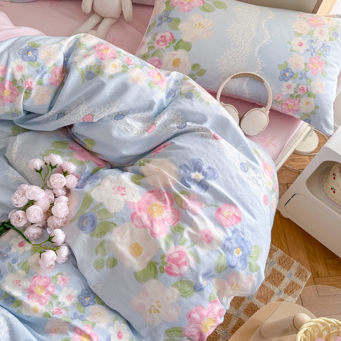 91家纺网 家纺一手货源 找家纺 Sweet dreams甜梦 2025新款卡通小清新全棉四件套 花季