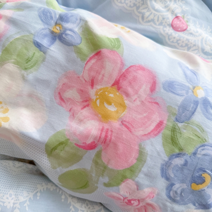 91家纺网 家纺一手货源 找家纺 Sweet dreams甜梦 2025新款卡通小清新全棉四件套 花季